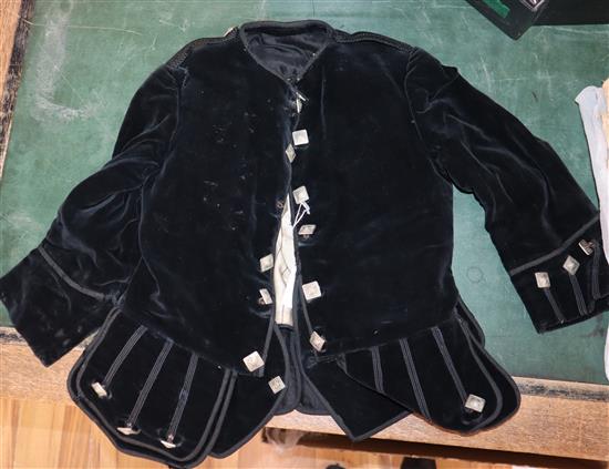 A 19th century boys black velvet jacket and matching waistcoat